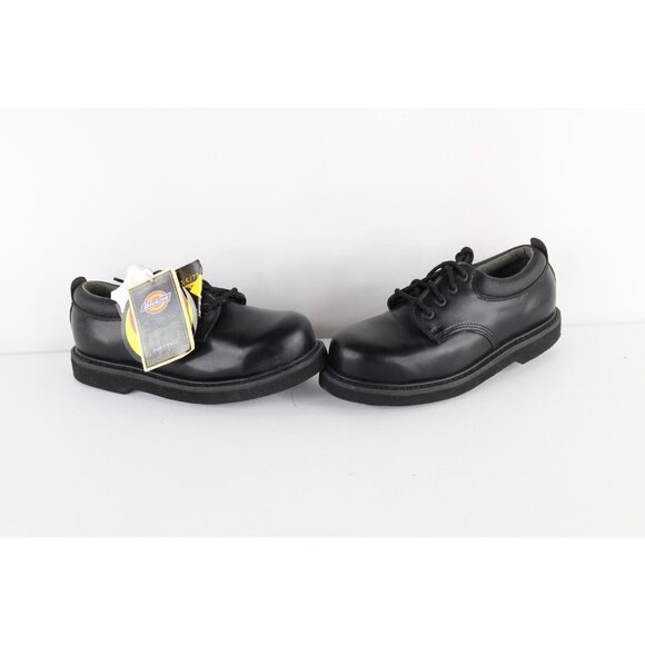 Deadstock Vintage Y2K Dickies Mens 10 Steel Toe Leather Oxford Work Shoes Black - Picture 1 of 9